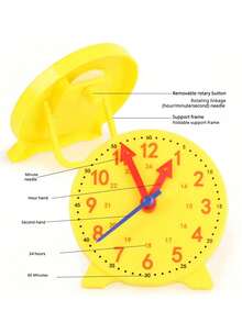 Learning Clock - Yellow Clock Model Set With Three Connected Hands, For Time Recognition, Time & Minute Cognition, Colorful Clock Time Teaching Auxiliary Tool,Back To School - Yellow - View 3