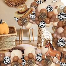 100pcs Western Cowboy Horse Racing Theme Balloon Garland Set, Brown, Beige Balloons With Brown Horse And Hat Balloons, Suitable For Farm Birthday Party, Harvest Party, Horse Race Party Decoration - Multicolor - View 3