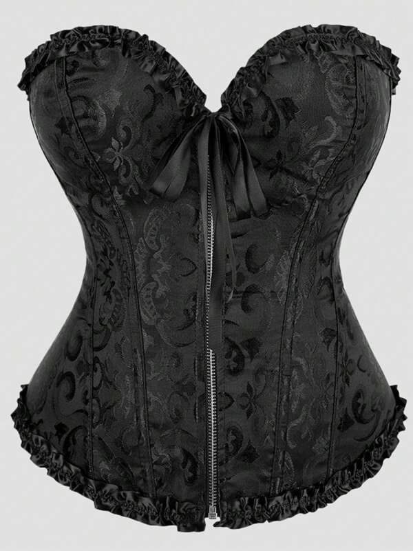 Corset clásico de mujer con jacquard, con cordones, cremallera delantera, top con efecto moldeador al Body estilo palacio, adecuado para fiestas de Año Nuevo, San Valentín, festivales