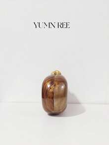 New Oval Acrylic & Metal Frame Evening Bag, European And American Fashion Solid Color Molded Handbag, Crossbody Box Bag For Wedding Party Dress, Bridal Clutch, Makeup Bag - Chocolate Brown - View 4