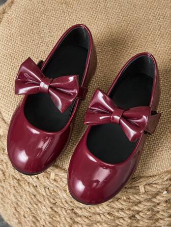 1 Pair Girls' Round Toe Plaid Bow Soft Leather Dress Shoes, Cute & Fashionable School/Performance Princess Flats