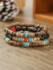 5 Pcs/Set Bohemian Style Wooden Bead And Shell Beaded Bracelet Set Suitable For Daily Outfit, Vacation Or Outing - Multicolor - View 12