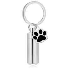 Cylinder Urn Necklaces For Ashes Memorial Keepsake Key Chain Pendant With Paw Print Charm Necklace Stainless Steel Waterproof Cremation Jewelry For Ashes Locket Pendant