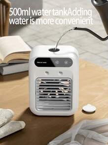 1 pieza Ventilador de aire acondicionado portátil, ventilador de escritorio, humidificador de escritorio y aire acondicionado frío, enfriador de aire con doble sistema de nebulización mejorado, adecuado para uso doméstico y de oficina, funcionamiento silencioso, ajuste de 2 velocidades, material plástico, batería de litio de 1800mAh/alimentado por USB - Opción ideal para humidificador de aire para el hogar y la oficina