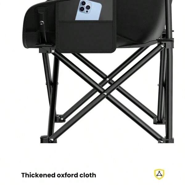1pc Camping Fishing Portable Reinforced Curved Backrest Black Oxford Cloth Aluminum Alloy Frame Outdoor Folding Chair