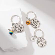 1pc Stainless Steel Engraved Keychain Keychain For Birthday Gift Keychain With Small Accessories Keychain For Kids To Show Love Motivation Encouragement - Silver - View 3
