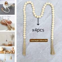 1pc/4pcs, 39 Inches, Bohemian Wooden Beads With Tassels - Multipurpose Stylish Bohemian Wall Hanging, Home Decor Prayer Beads, Perfect For Wedding Decoration, Graduation Decoration, Room Decoration