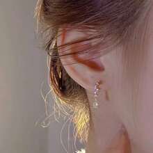 1 par de pendientes colgantes con borla de circonita cúbica larga, elegantes pendientes de tuerca de cobre con circonita para mujer, versátiles