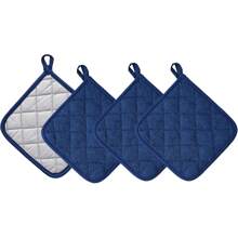 Conjunto de 4 suportes para panelas resistentes ao calor com argolas para pendurar, suporte para panelas próprio para forno, conjunto de protetores de panelas para cozinhar, assar, acampar e uso doméstico