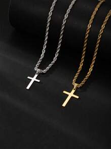 1 pieza Collar con colgante de cruz de fe de acero inoxidable de moda para hombres, joya de collar personalizada, gran regalo para familia y amigos