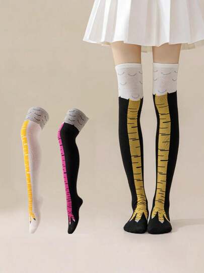 زوج من جوارب على شكل مخالب الدجاج الكرتونية للأطفال، طويلة حتى الركبة، مرنة ومنفذة للهواء، جوارب كاجوال للأطفال الصغار للاستخدام اليومي، للعطلات، أعياد الميلاد، مناسبة لجميع الفصول