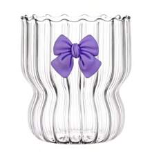 300ml Cute Bow Glass Cup Clear Striped Water Cups Bow-Knot Coffee Drinking Mug Household Fruit Tea Juice Glassware Girls Gift