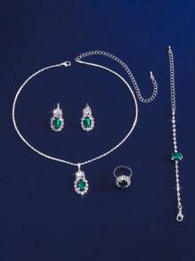Neues koreanisches elegantes Schmuckset mit tränenförmigen Strass: Halskette, Ohrringe und Ring; luxuriöses minimalistisches Halsketten-Set mit Diamanten, stilvoller und modischer Büro-Lady/Braut Accessoire