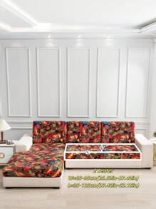 1 pezzo di Fodera per cuscino da divano in tessuto di seta di latte, antiscivolo ed elastica, decorativa con stampa a foglie, effetto lucido e motivi geometrici, adatta per animali domestici, per uso in tutte le stagioni, primavera/estate/autunno/inverno