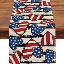 4th Of July Table Runner - Reusable Polyester Kitchen Decor With Striped Stars, Star Hearts, Cats & Liberty Floral Design, Machine Washable For Independence Day, July 4th Party - Multicolor - View 18