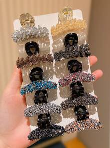 4/10 Pcs Girl's Multi-Color Rhinestone Hair Grabber Combination, Retro Elegance, Suitable For Daily Casual Use, All Seasons