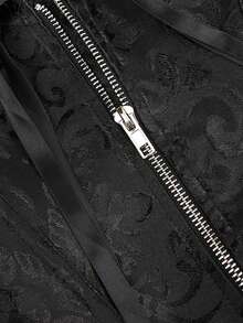 Vintage Style Black Corset Top, Boned Interior, Sexy Jacquard Shaping Bustier, Waist-Cinching Slim-Fit Bandeau Bra, Suitable For Weddings, Parties, Halloween And Holiday Outfits - Black - View 8