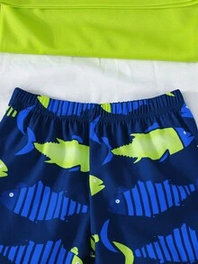 2pcs/Set Baby Boy Cute Shark Graphic Vest With Allover Print Shorts, Summer Daily Breathable Sportswear Set - màu xanh lá - Xem 6