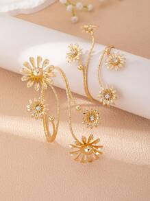 1 Set Metallblumen Armreif & Armband, einzigartiges hochwertiges Design, elegant & vielseitig, geeignet für Frauen für den täglichen Gebrauch, Partys, Urlaub, Veranstaltungen, Hochzeitsaccessoires