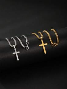 1 pieza Collar con colgante de cruz de fe de acero inoxidable de moda para hombres, joya de collar personalizada, gran regalo para familia y amigos