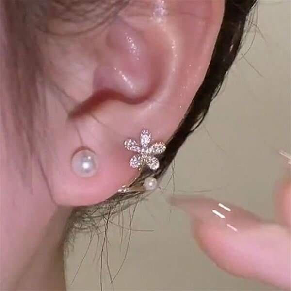Pearl Flower Hanging Ear Studs, Unique Small Niche Design Earrings For Women, Fairy Style, 2025 New Arrival