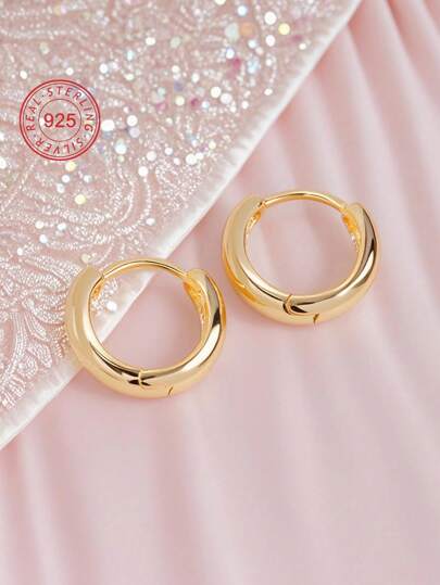 Artepollo 1 Pair 925 Sterling Silver Hypoallergenic Smooth Hoop Earrings, Delicate & Compact, Gift Box Packaging, Gift For Kids, Young Girls, Friends Birthday