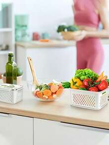 6 Pcs Set (3 Food Storage Containers + 3 Drain Baskets) Plastic Airtight Food Containers With Lids, Transparent Washable Fresh Keeping Boxes With Drainage Trays, For Fruits, Vegetables And Dry Goods - Multipurpose Sealed Kitchen Storage Boxes, Suitable For Camping And Dining