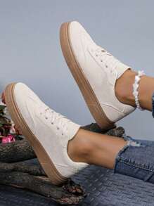 New Casual Sports Shoes, Fashionable And Versatile German Training Shoes, Faux Suede Material, Lace-Up Women Shoes, Student Style - Beige - View 6