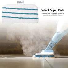 Blue Striped Washable Steam Mop Pad - Compatible With Black+Decker 1600, HSMC1300FX, HSMC1321, HSMC1361SGP, BDH1855SM, BDH1760SM, BDH1765SM, BDH1720SM, BDH1725SM Series - High Absorbent Reusable Floor Cleaning Accessory - Multicolor - View 2