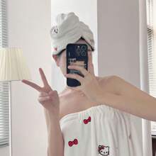 Sanrio 1 pièce Ensemble de serviettes - Ensemble de serviettes de bain en polaire de corail avec motif de chaton, serviette de douche douce et absorbante, cadeau pour un anniversaire