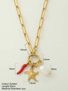 1 pièce Bijou personnalisé, collier de style océan avec pendentif à la mode en forme d'étoile de mer, de coquillage et de dauphin, collier à porter au quotidien
