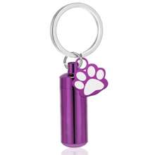 Cylinder Urn Necklaces For Ashes Memorial Keepsake Key Chain Pendant With Paw Print Charm Necklace Stainless Steel Waterproof Cremation Jewelry For Ashes Locket Pendant