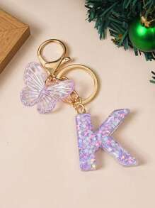 1 Creative Keychain With Alphabet Stone Drops Glue Resin Accessories Butterfly Fringe Alphabet Pendant Keychain Girl