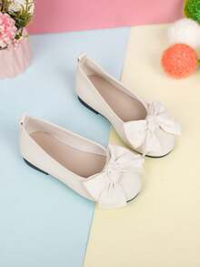 1 Pair Girls' Slip-On Flat Shoes With Bow, Versatile And Fashionable For All Seasons - White - View 3