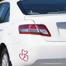1 件互锁心形亮面粉色乙烯基贴花贴纸 - 非常适合汽车、摩托车车窗、笔记本电脑 | 易于粘贴、卡通、亮面心形汽车配件