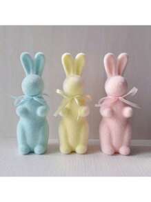 1 pieza Conejo de pascua realista de peluche corto con musgo para decoración de escritorio