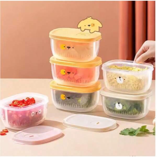 Refrigerator Storage Container, Garlic Container, Food Storage Container, Ginger & Garlic Preservation Box, Fruit Storage Box With Drain Basket