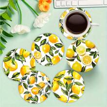 6pcs/Set Or 12pcs/Set Summer Lemon Pattern Coasters, Made Of Rubber Material With Non-Slip Backing, Suitable For Home Kitchen Or Bar Decoration, Fit For Holiday Gatherings, Cafes, Bookstores, Kitchens And Daily Home Decor