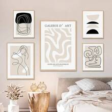 1pc Modern Abstract Line Girl Body Face Living Room Decor Black White Posters Canvas Painting Home Wall Arts No Frame - Multicolor - View 4