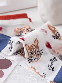 5 Pairs Women Cartoon Cat Pattern Glass Fiber Short Socks, Casual Breathable Thin Suitable For Spring And Summer - Multicolor - View 6