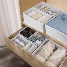 6 piezas Cajas de almacenamiento de tela plegables de estilo simple, organizador de cajones de armario, cestas de almacenamiento para ropa interior, brasieres, decoraciones de otoño, decoración de festivales, decoración del hogar, decoración de dormitorio - Multicolor - Ver 2