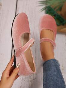 Women's Solid Color T-Strap Round Toe Low Heel Flats, Fashion & Elegant Burgundy Mary Jane Flat Shoes For Casual, Work, Party, Spring & Autumn, Comfortable & Convenient - Pink - View 2