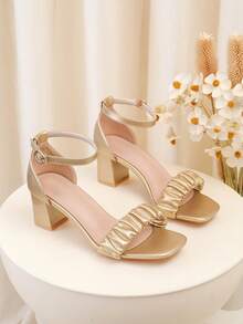 Sandalias de tacón alto versátiles y de moda para adolescentes, adecuadas para bailar y fiestas - Dorado - Ver 3