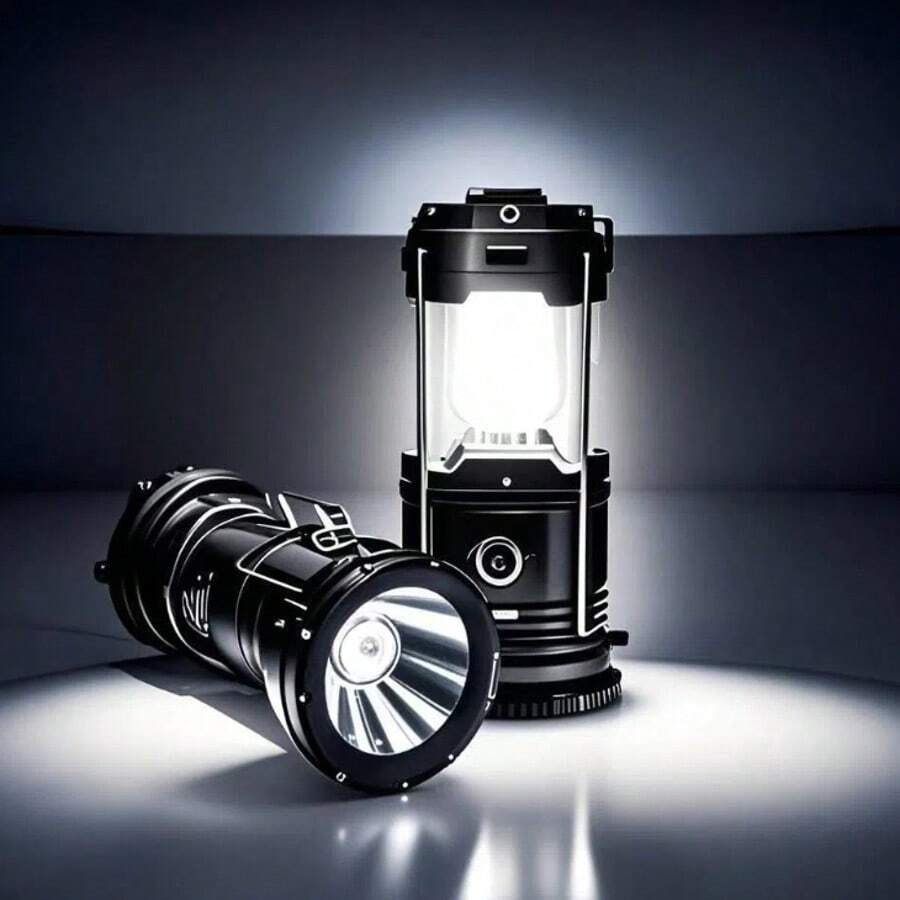 1/2/4PCS Solar Camping Lantern, Collapsible LED Solar USB Rechargeable Lantern Flashlight Emergency Hanging Lights For Camping Power Outages Indoor Outdoor - Đen 1PC - Xem 1