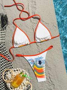 New Beach Pool Party Goldfish Ocean Customized Printed Drawback Bikini Split Swimsuit For Women - Multicolor - View 2