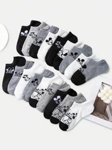[1/5/10/10 Paia] Calzini da donna/uomo/coppia, serie nera/bianca/grigia, motivo di Topolino e Minni, morbidi, confortevoli, traspiranti, moda casual invisibili, adatti come regalo per le vacanze/ritorno a scuola/viaggi/abbinamento quotidiano