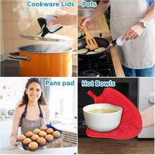 Conjunto de 4 suportes para panelas resistentes ao calor com argolas para pendurar, suporte para panelas próprio para forno, conjunto de protetores de panelas para cozinhar, assar, acampar e uso doméstico