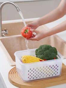 6 Pcs Set (3 Food Storage Containers + 3 Drain Baskets) Plastic Airtight Food Containers With Lids, Transparent Washable Fresh Keeping Boxes With Drainage Trays, For Fruits, Vegetables And Dry Goods - Multipurpose Sealed Kitchen Storage Boxes, Suitable For Camping And Dining