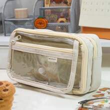 Estuche de lápices transparente con tapa abatible y cierre a presión, de gran capacidad con 8 capas, ideal para útiles escolares, maquillaje y herramientas pequeñas, estuche de lápices, bolso escolar