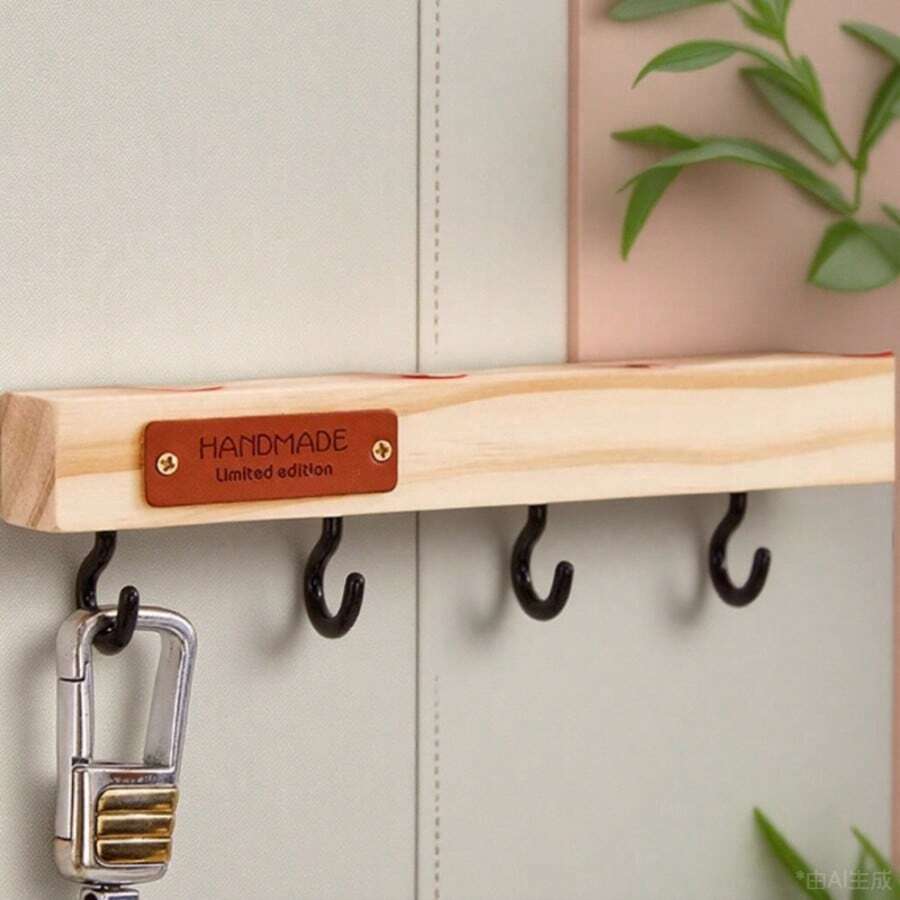 北欧风木质钥匙架，适用于玄关，简约自然木纹饰面，壁挂式设计，是收纳钥匙、太阳镜和小饰品的理想之选。这款钥匙架可轻松挂在墙上，方便整理日常必需品，其时尚永恒的设计使其成为家居装饰爱好者的完美礼物，兼具实用性和优雅气质。